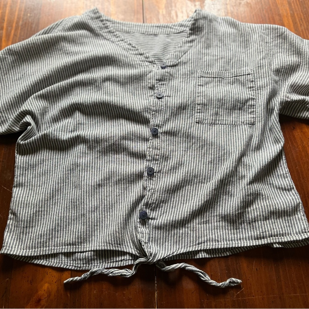 Striped Button-Up Crop Top
